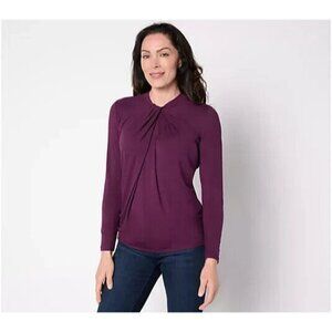 BEAUTIFUL by Lawrence Neckline Long-Sleeve Knit Top Merlot,XX-Small A667173
